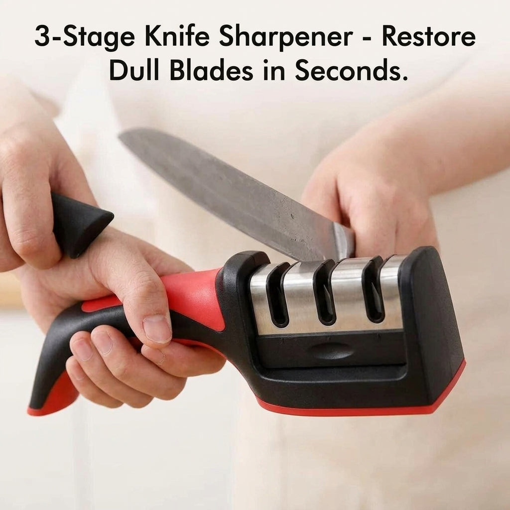 3-Stage Knife Sharpener - Restore Dull Blades in Seconds