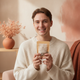 Headshot of a happy, diverse Gen-Z individual with a genuine smile on a soft cream background.